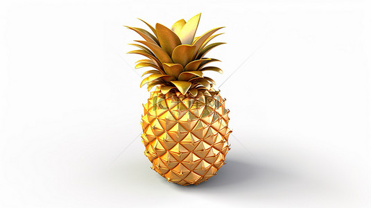 白色背景下金色新鲜的健康营养热带菠萝果实的 3D 渲染