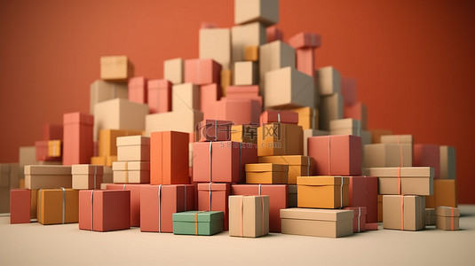 提手纸盒背景图片_3D 创建的来自在线购物和电子商务的虚拟纸盒