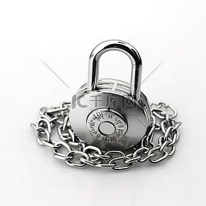 链条锯条背景图片_一把银挂锁，周围环绕着链条和银链