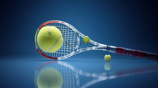 运动绿色背景图片_充满活力的蓝色和绿色背景中网球拍和球的运动生活方式 3d 渲染