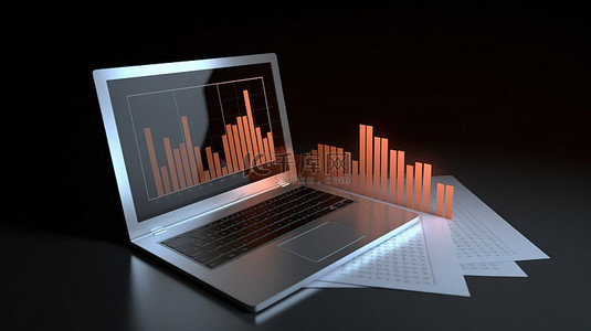 有 3D 图形和成功报告图表的笔记本电脑