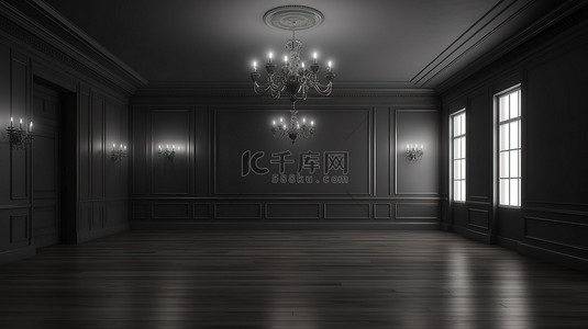 阴暗空荡荡的房间的 3D 渲染