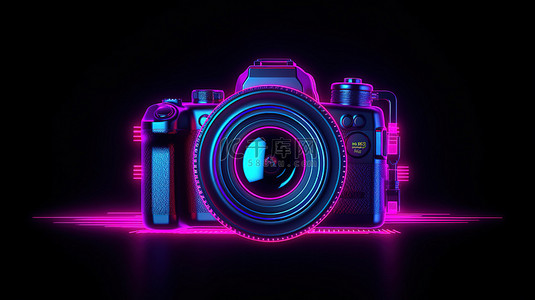 视频电影图标背景图片_霓虹灯 ui ux 界面元素 3d 渲染中发光的数码摄像机图标