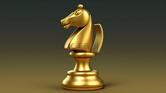 国际象棋标志背景图片_金色国际象棋骑士图标哑光金板，带有社交媒体的 3D 渲染符号