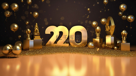 20金色字背景图片_金色 3D 渲染社交媒体横幅，庆祝粉丝数量达到 20 万感谢版