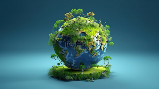 绿色生态海报背景图片_3d 渲染的地球日环境保护概念