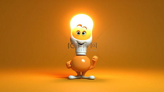具有创新商业理念的卡通人物的 3D 插图，由灯泡描绘