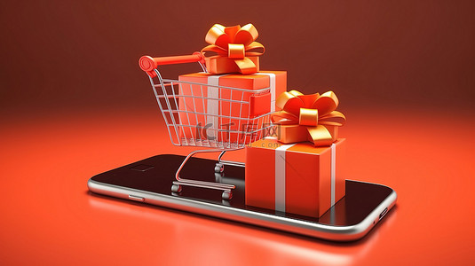 手机购物支付背景图片_移动购物通过 3D 渲染轻松在手机购物车上购买