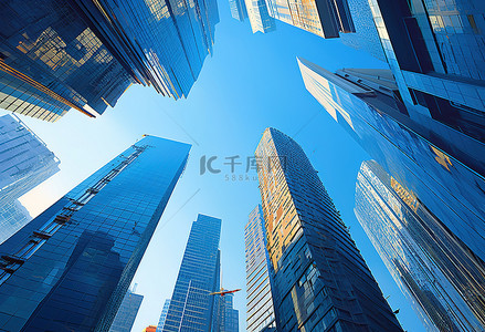 蓝色建筑城市背景图片_想象空间中的一组大型高大蓝色建筑
