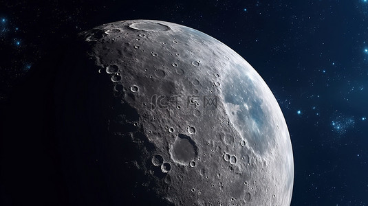 中月背景图片_令人惊叹的月球景观月球在充满活力的恒星行星星系和星云的宇宙中轨道运行 3D 渲染