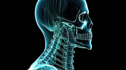 在男性形象的 3D 医学模型上突出显示颈骨