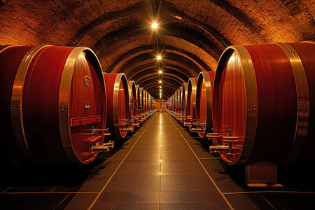 灯光下的背景图片_酒窖位于城堡下的隧道中