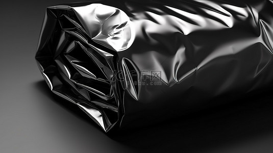 .包裹背景图片_皱巴巴的黑色塑料箔包裹覆盖空白画布，用于 3D 渲染