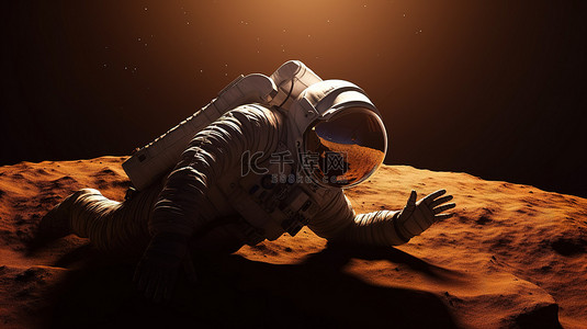 行星艺术背景图片_以宇航员在 3D 渲染中滚动太阳为特色的艺术背景