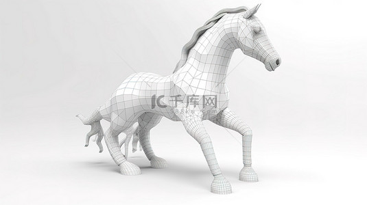 省钱攻略折纸背景图片_3d 渲染的国际象棋马在白色背景上的折纸风格线条和点