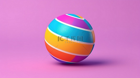 夏日海滩背景海报背景图片_充满活力的沙滩球独自站在紫色背景下，体现 3D 夏日氛围