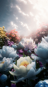 花卉植物装饰画背景图片_花卉植物草地花园梦幻卡通广告背景