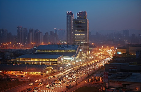 建筑景观背景图片_黄昏的首尔中央大厅