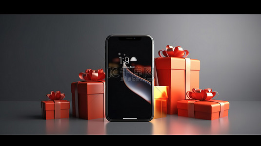 背景手机促销海报背景图片_3D 渲染假日促销嘉豪黑色星期五销售智能手机圣诞优惠和新年快乐特价