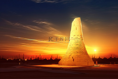 夕阳下的尖塔被照亮