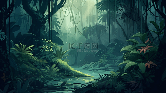 夏天绿色卡通背景图片_植物叶子热带雨林自然背景
