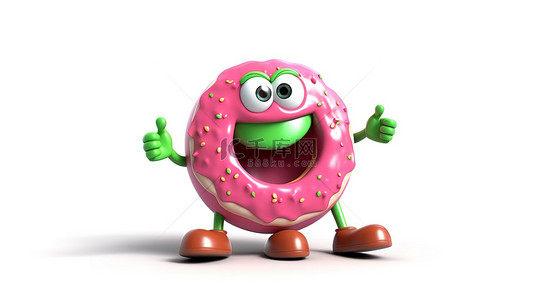 心形纪念墙背景图片_交通绿灯的 3D 渲染，照亮白色背景上的大草莓粉色釉面甜甜圈字符吉祥物