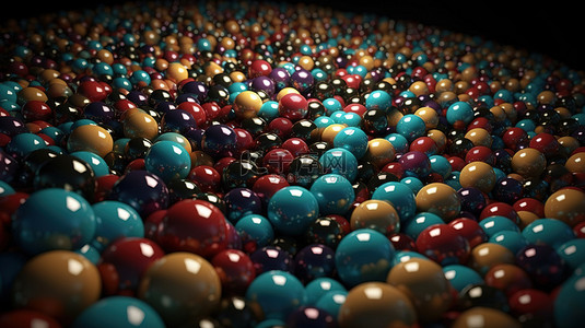 抽象 3D 背景，平面上具有随机大小和高度的球体数组
