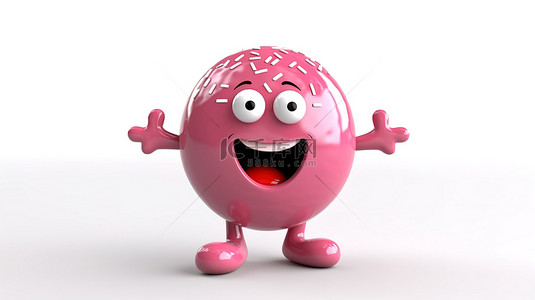 甜点粉色背景图片_白色背景上的地球仪顶部草莓粉色釉面甜甜圈吉祥物的 3D 渲染