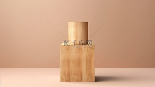 方形木质背景图片_3D 渲染方形木质讲台展示架，带架子