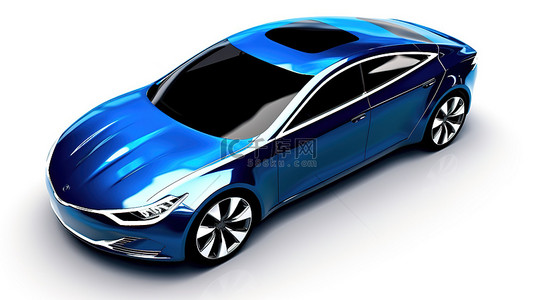 白色背景下混合高级运动轿跑车概念车中蓝色插头的 3D 渲染