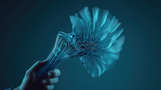 3D 渲染的蓝色双色调手形苍蝇拍