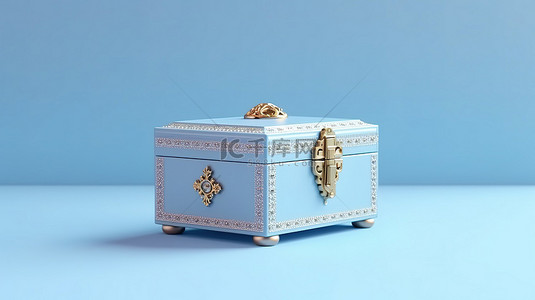 珠宝包装盒背景图片_柔和的蓝色背景 3D 渲染配件的豪华宝盒