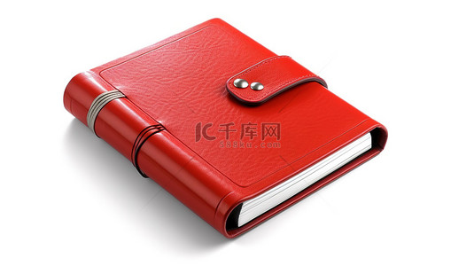白色背景上红色皮革个人日记或组织者书的 3D 渲染