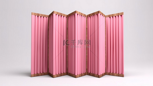 粉色裙背景图片_带有粉色折叠木裙屏的白色背景的 3D 渲染