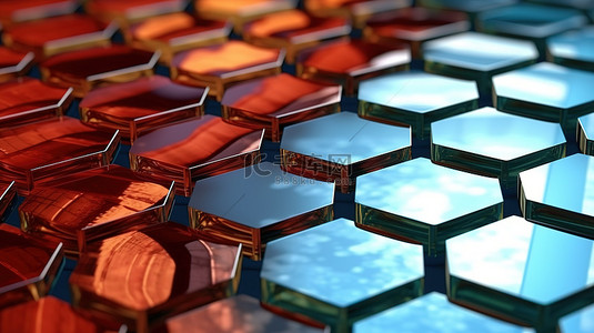 地面上的六角形玻璃砖令人惊叹的 3D 渲染
