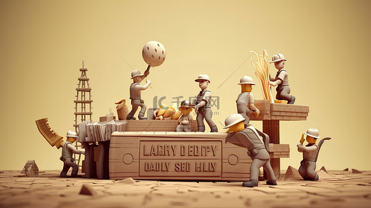 劳动节工具背景图片_欢乐的劳动节充满活力的 3D 环境，以勤劳的劳动者为特色