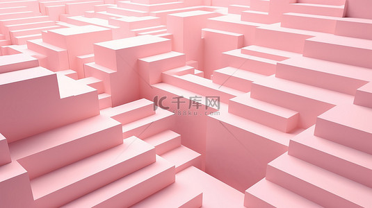 3D 抽象设计中最小柔和粉红色纹理的螺旋台阶，以直方形边框说明