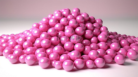 一堆球形粉色糖果的 3D 渲染