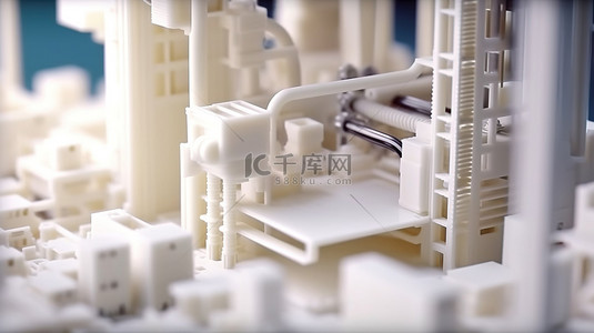 完美操作现代 3D 打印机的详细特写，精确创建摩天大楼模型