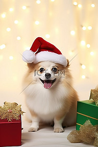 可爱拍照背景图片_圣诞快乐狗摆姿势拍照