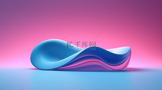 蓝色海浪形状背景图片_现代抽象设计中蓝色背景下双色调粉色波浪形状的 3D 渲染