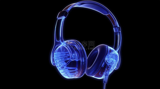 耳机或耳机的 X 射线视图的孤立黑色背景 3D 渲染