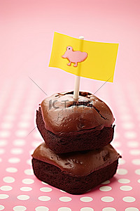 朗背景图片_粉红旗子的快乐布朗尼面包贴纸