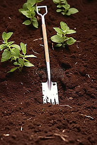 勤于耕耘背景图片_一张照片中的花园铲和带有土壤的耕耘机