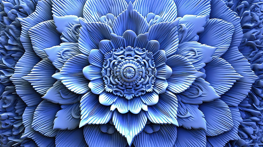 泰背景图片_令人惊叹的泰式花层与 3D 渲染中的蓝色佛教灵感