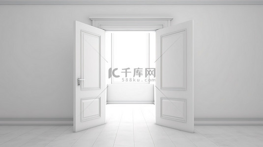 发展目标背景图片_带有 3D 渲染敞开门的白色房间
