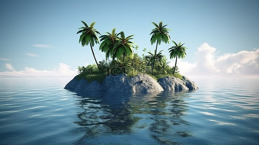 通过 3D 渲染使小岛绿洲椰子树栩栩如生