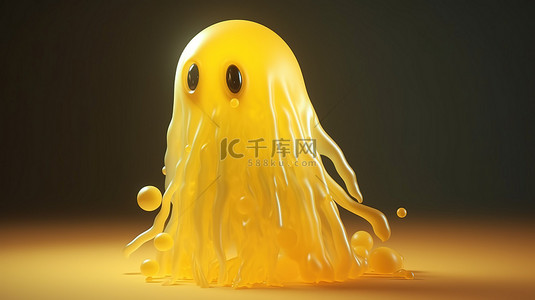 可爱的 3D 渲染像黄色怪物一样融化的冰柱