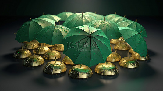 连续降雨背景图片_保护伞的 3D 渲染，保护 vert coin 加密货币免受降雨影响