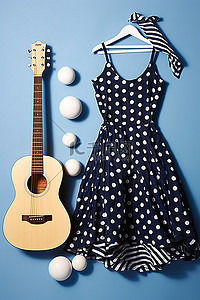 一件衣服一把吉他和两件海滩风格的物品